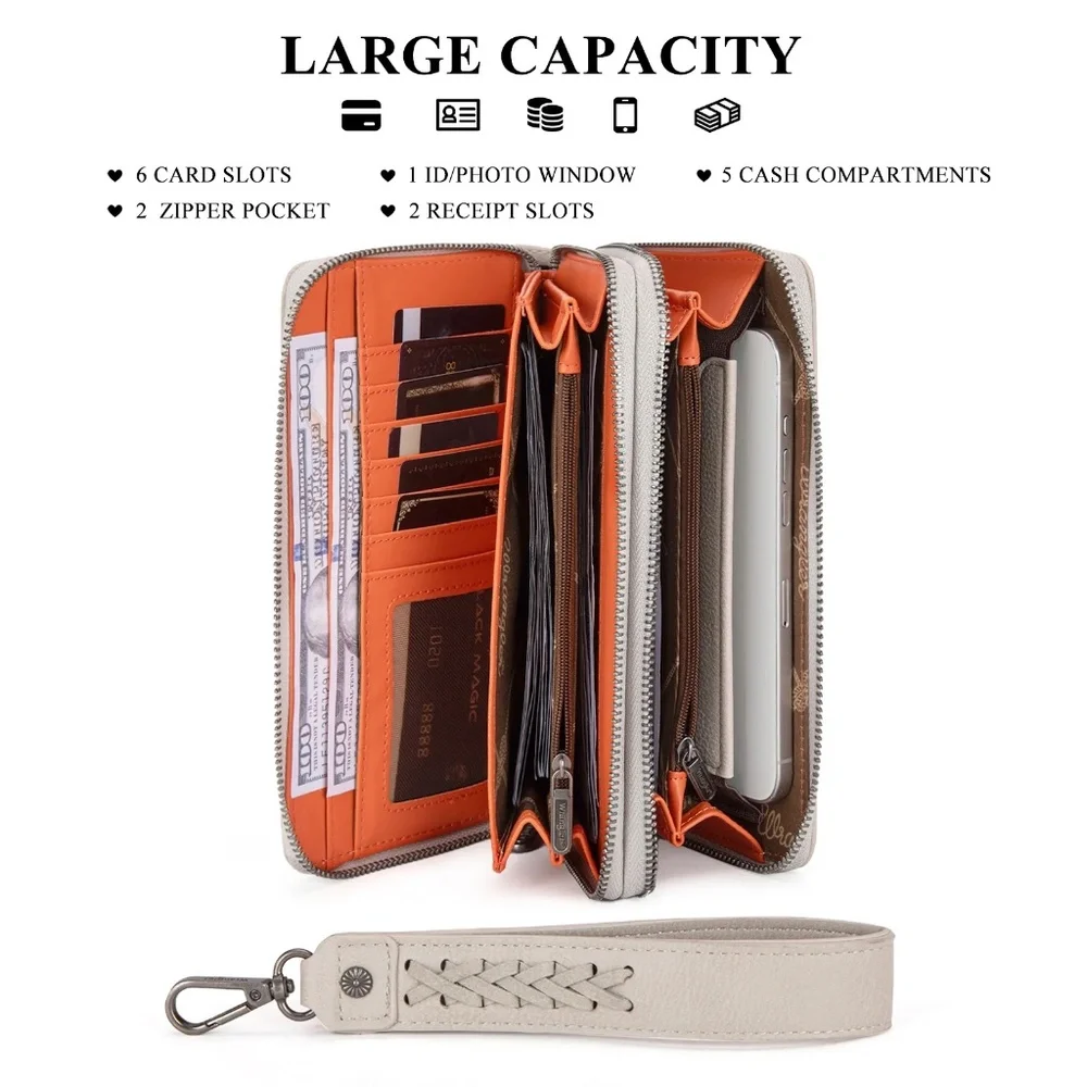 Wrangler Dual Zipper Compartment Large Wallet -Light Grey